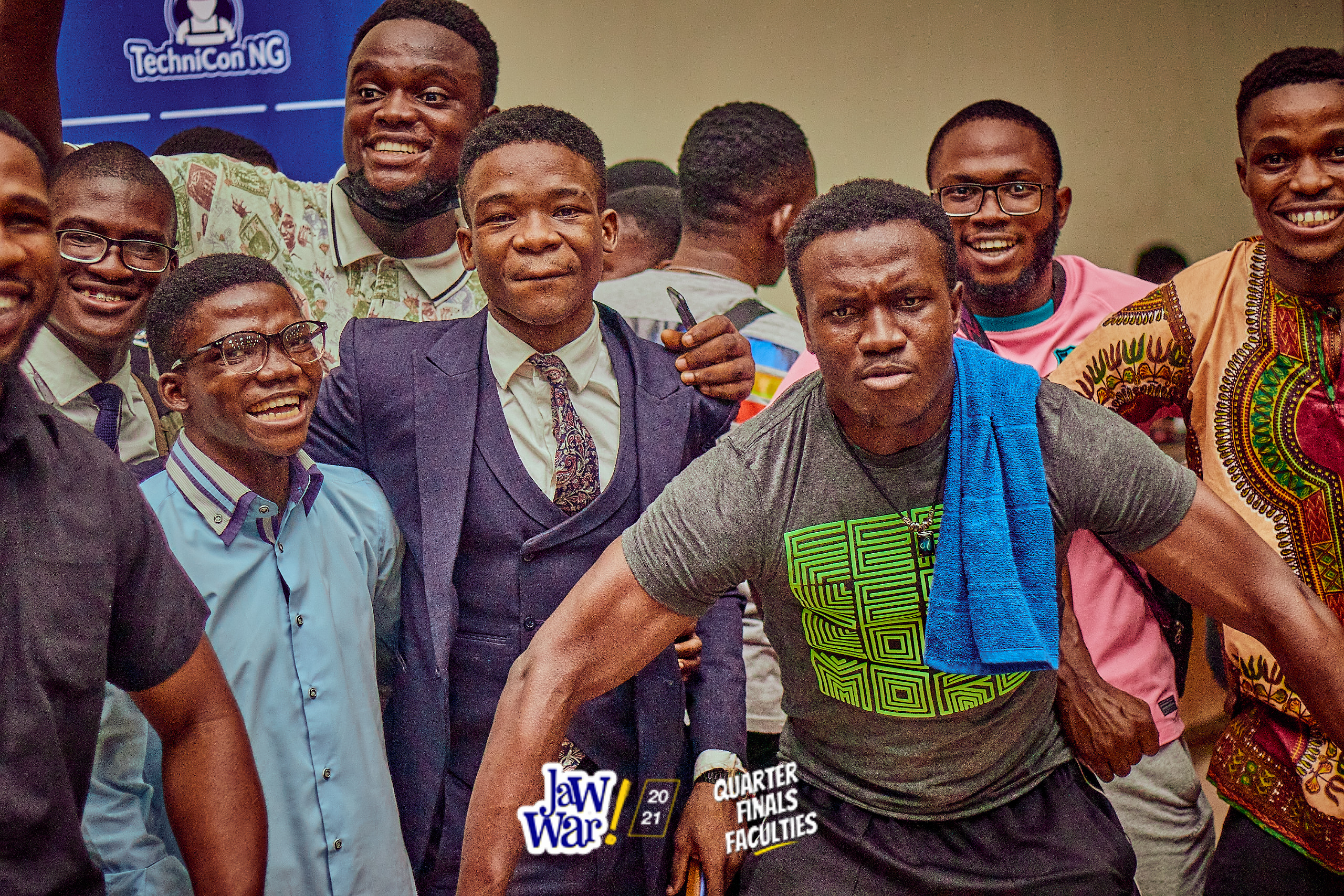 Brownites and their speaker, Dr. Olaoluwa Olorunfemi, "asserting dominance" after winning the Jaw War Quarter Finals in 2021